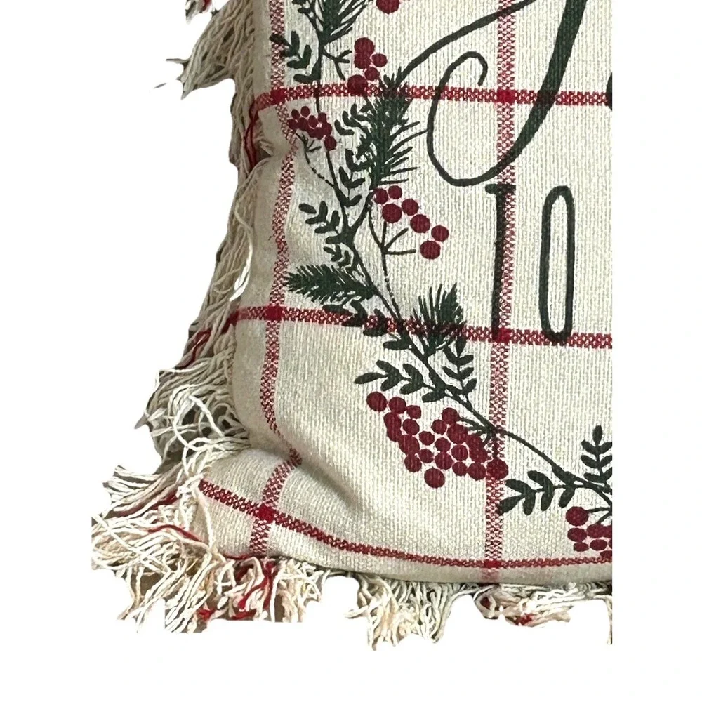 Christmas Throw Pillow Tis The Season Jolly Holly Maroon Berries ZIPS 19
